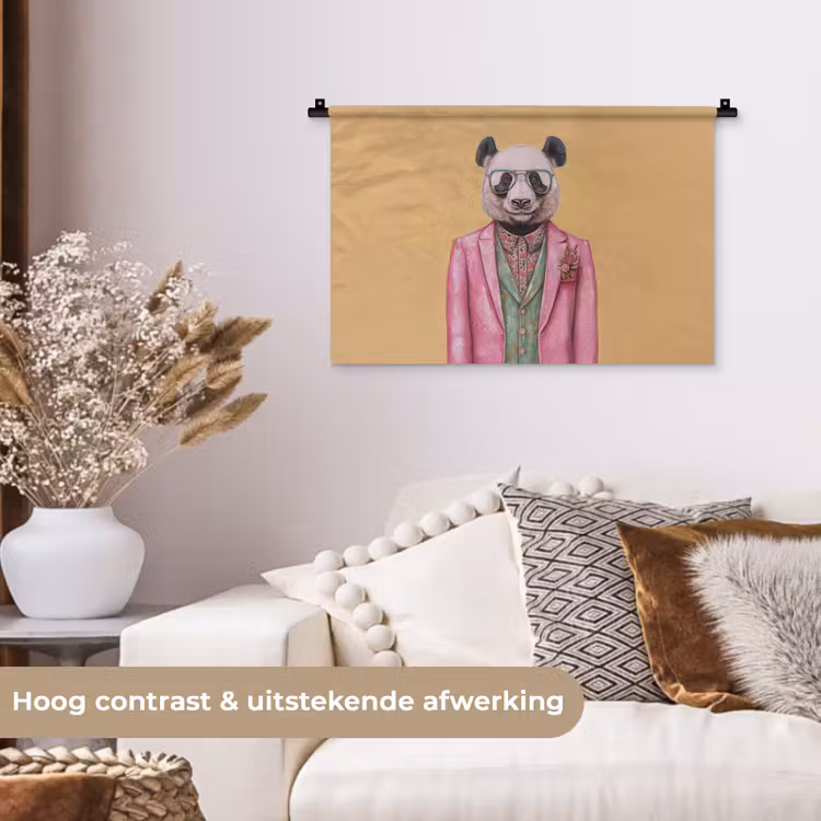 Panda - Pak - Zonnebril - Blauw Wandkleed katoen klein -sfeer1