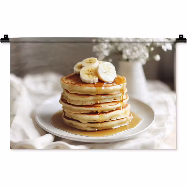 Pannenkoeken - Banaan - Siroop - Wit - Beige Wandkleed katoen klein -zz3d
