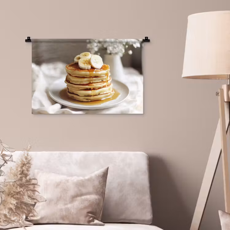 Pannenkoeken - Banaan - Siroop - Wit - Beige Wandkleed katoen klein -sfeer4