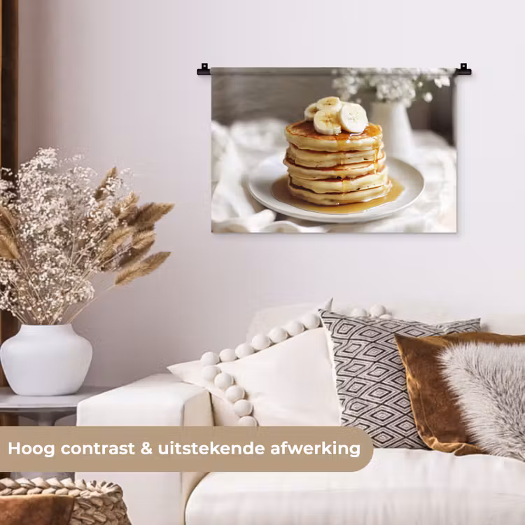 Pannenkoeken - Banaan - Siroop - Wit - Beige Wandkleed katoen klein -sfeer1