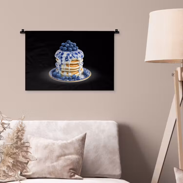 Pannenkoeken - Blauwe Bessen - Bord Wandkleed katoen klein -sfeer4