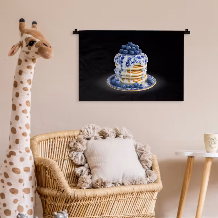 Pannenkoeken - Blauwe Bessen - Bord Wandkleed katoen klein -wsfeer5_kind