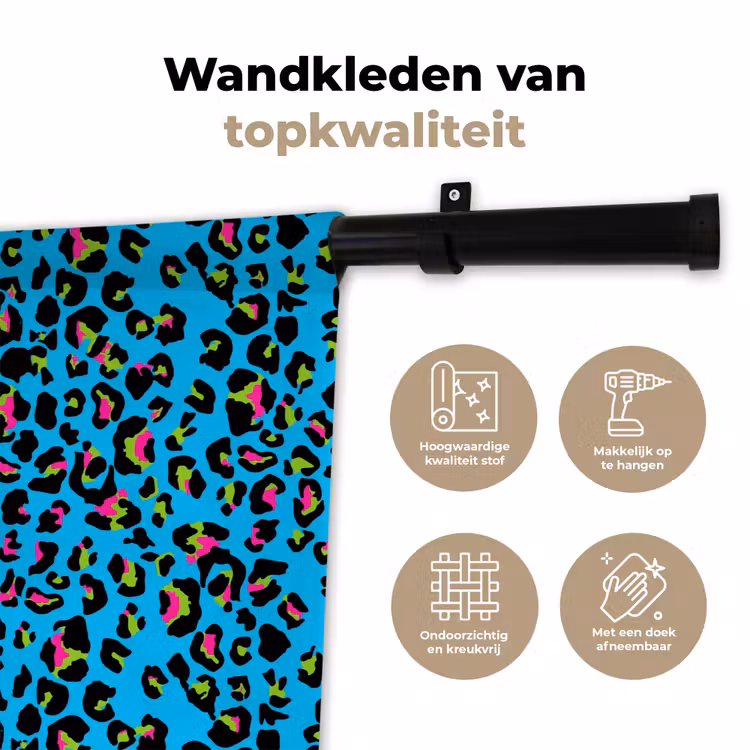 Panter - Blauw - Neon Wandkleed katoen klein 269 -sfeer2