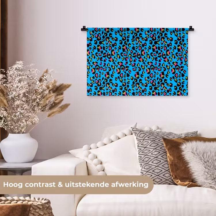 Panter - Blauw - Neon Wandkleed katoen klein 269 -sfeer1