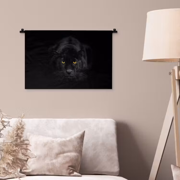 Panter - Dieren - Zwart - Ogen Wandkleed katoen klein -sfeer4