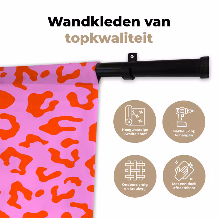 Panter - Rood - Roze Wandkleed katoen klein 269 -sfeer2