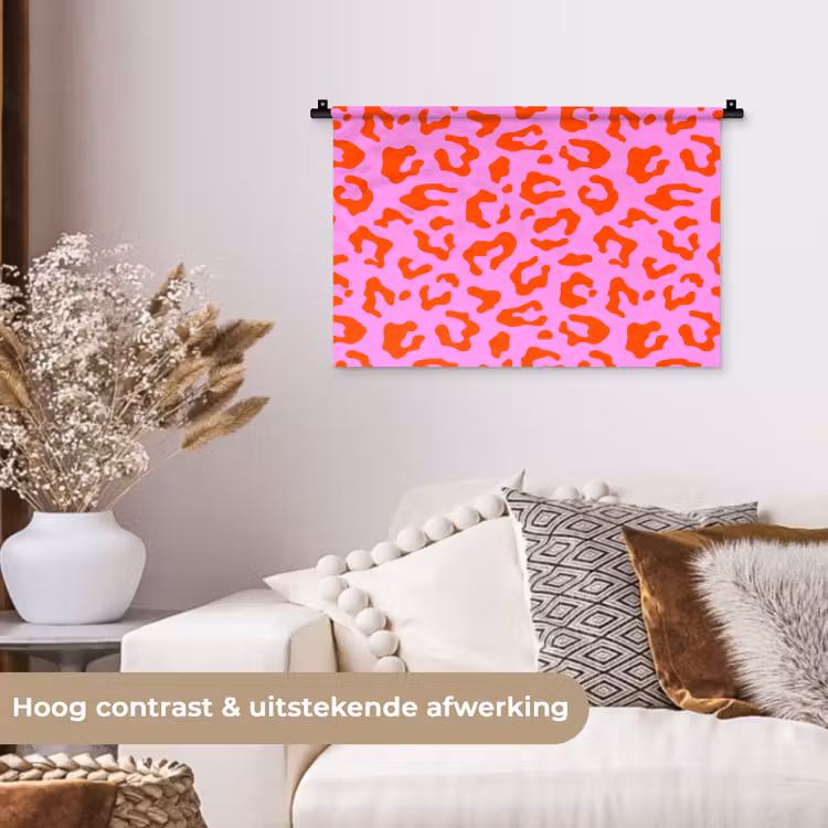 Panter - Rood - Roze Wandkleed katoen klein 269 -sfeer1