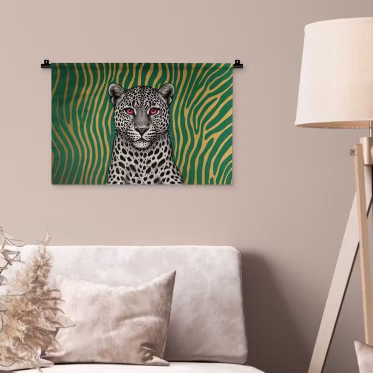 Panter - Zebrapatroon - Groen Wandkleed katoen klein -sfeer4