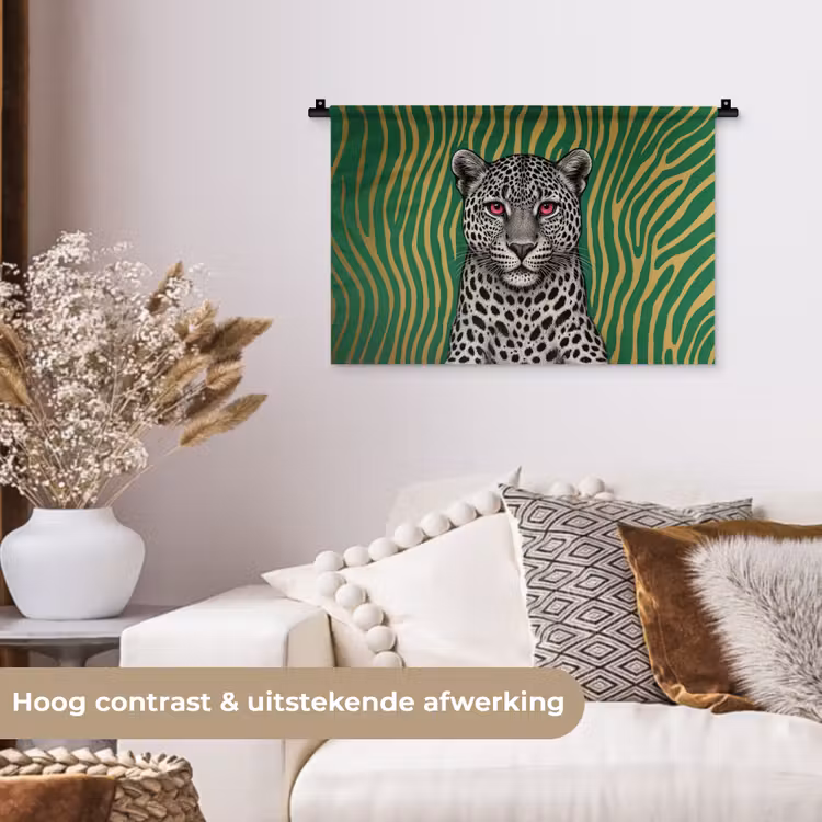 Panter - Zebrapatroon - Groen Wandkleed katoen klein -sfeer1