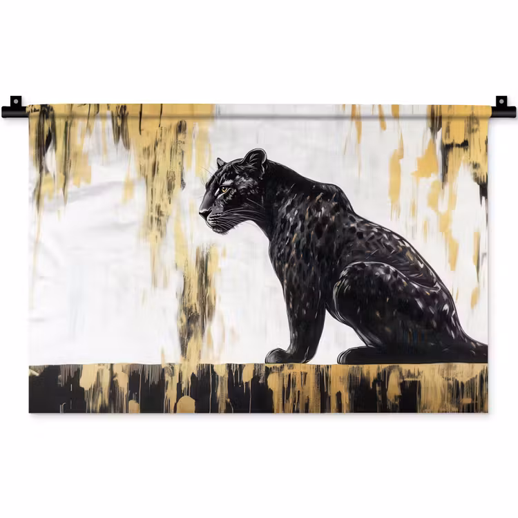 Panter - Zwart - Abstract - Goud Wandkleed katoen klein -zz3d