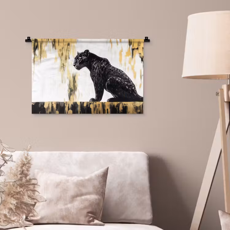 Panter - Zwart - Abstract - Goud Wandkleed katoen klein -sfeer4