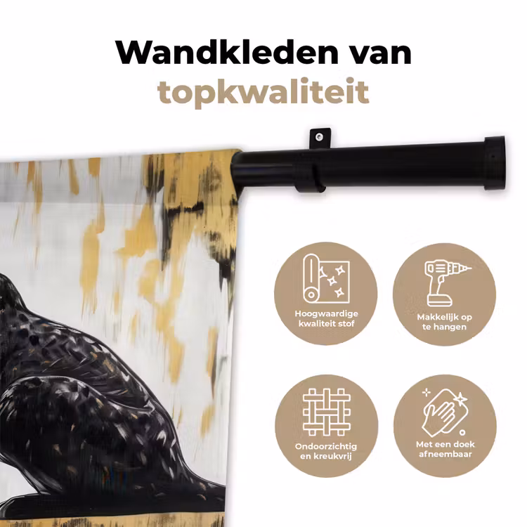 Panter - Zwart - Abstract - Goud Wandkleed katoen klein -sfeer2