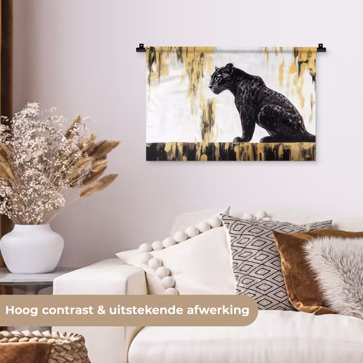 Panter - Zwart - Abstract - Goud Wandkleed katoen klein -sfeer1