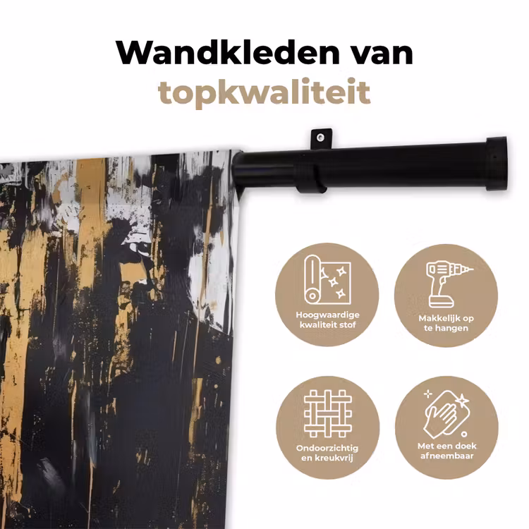 Panter - Zwart - Abstract - Verfstreken Wandkleed katoen klein -sfeer2