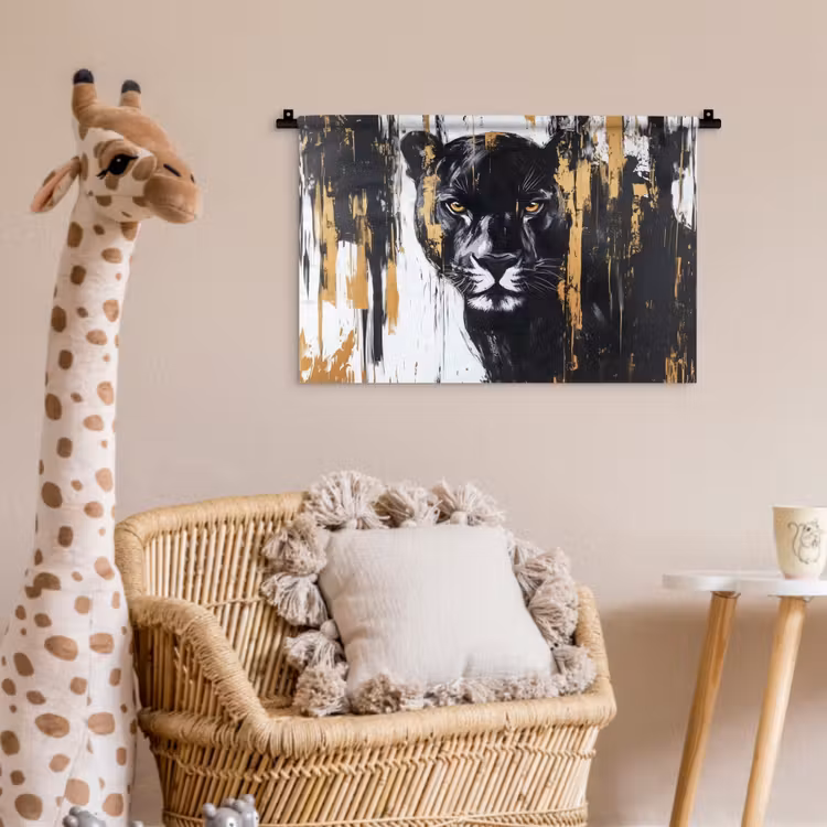 Panter - Zwart - Abstract - Verfstreken Wandkleed katoen klein -wsfeer5_kind