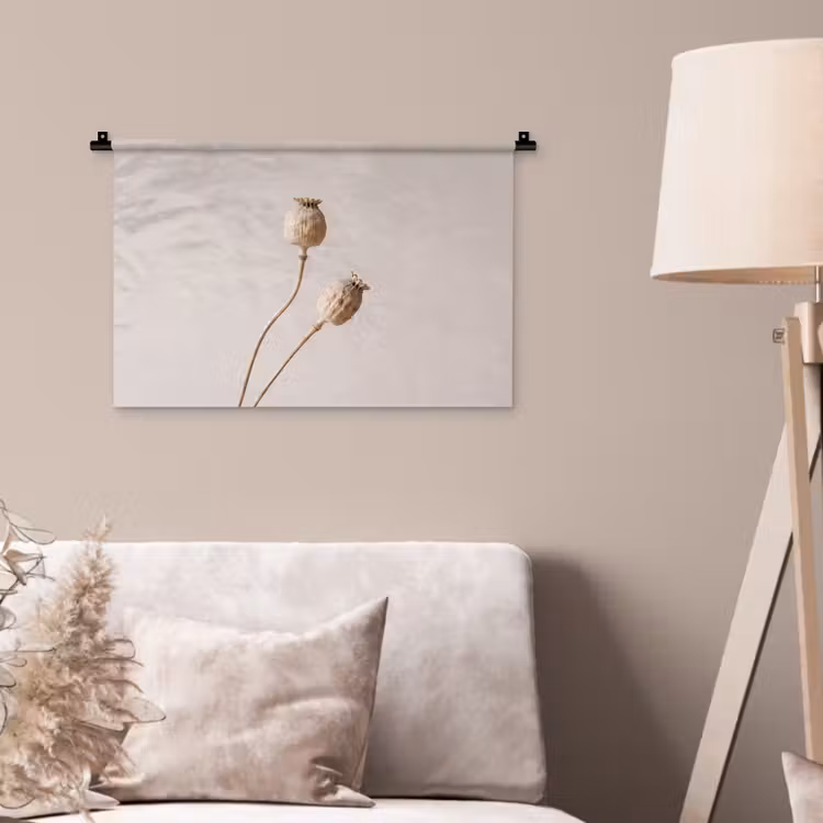Papaverbollen - Droogbloemen - Minimalistisch - Beige - Rustig Wandkleed katoen klein -sfeer4