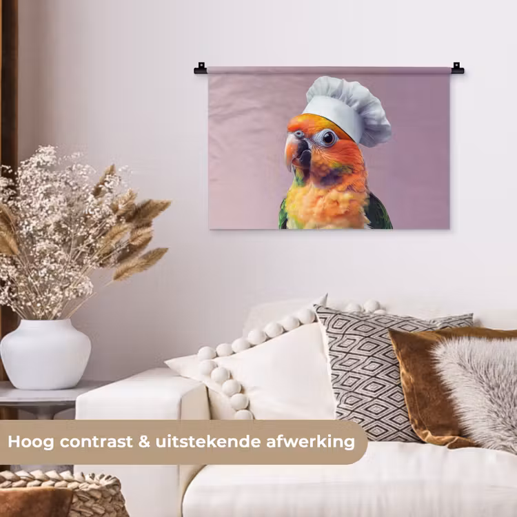 Papegaai - Koksmuts - Nieuwsgierig - Vogel Wandkleed katoen klein -sfeer1