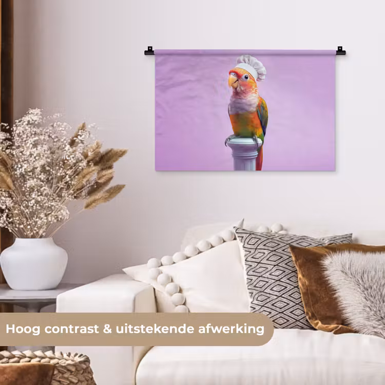 Papegaai - Koksmuts - Pilaar - Vogel Wandkleed katoen klein -sfeer1