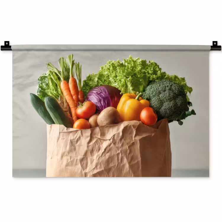 Papieren - Boodschappen - Groente - Kleurrijk Wandkleed katoen klein -zz3d