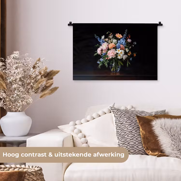 Pastel - Bloemen - Glazen - Vaas Wandkleed katoen klein -sfeer1