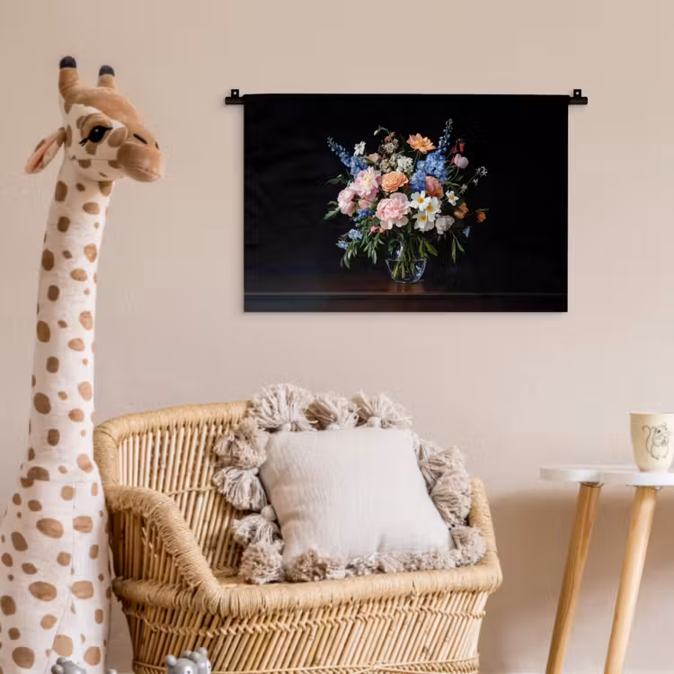 Pastel - Bloemen - Glazen - Vaas Wandkleed katoen klein -wsfeer5_kind