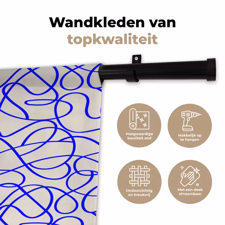 Patronen - Beige - Blauw - Lijnen Wandkleed katoen klein 269 -sfeer2