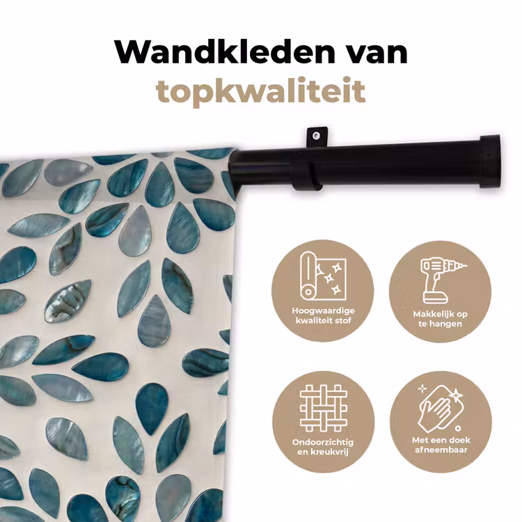 Patroon - Bladeren - Abstract - Modern - Turquoise Wandkleed katoen klein -sfeer2