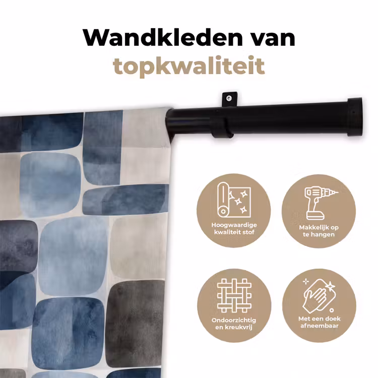 Patroon - Blauw - Vierkanten Wandkleed katoen klein -sfeer2