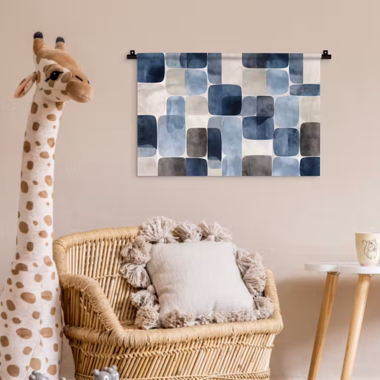 Patroon - Blauw - Vierkanten Wandkleed katoen klein -wsfeer5_kind