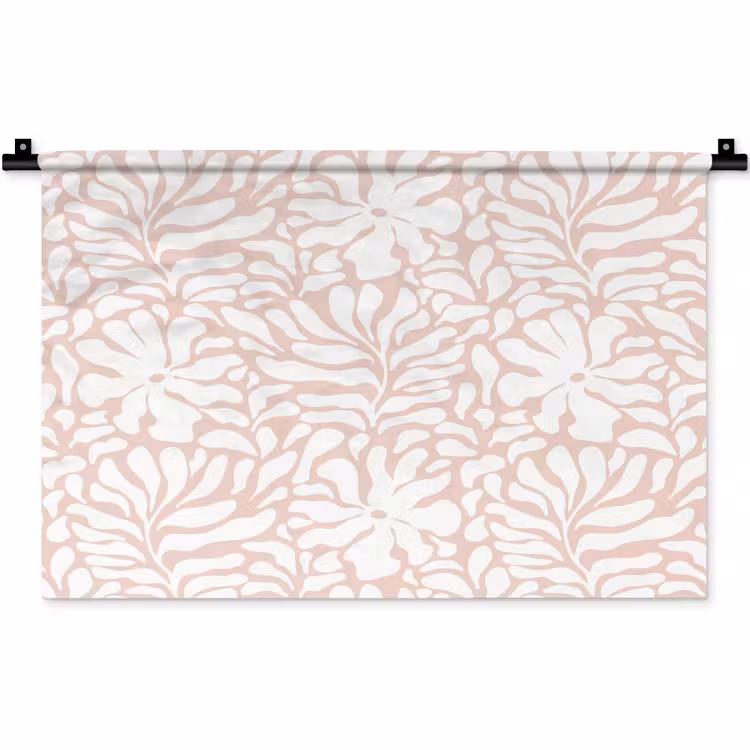 Patroon - Bloemen - Roze - Wit Wandkleed katoen klein 269 -zz3d