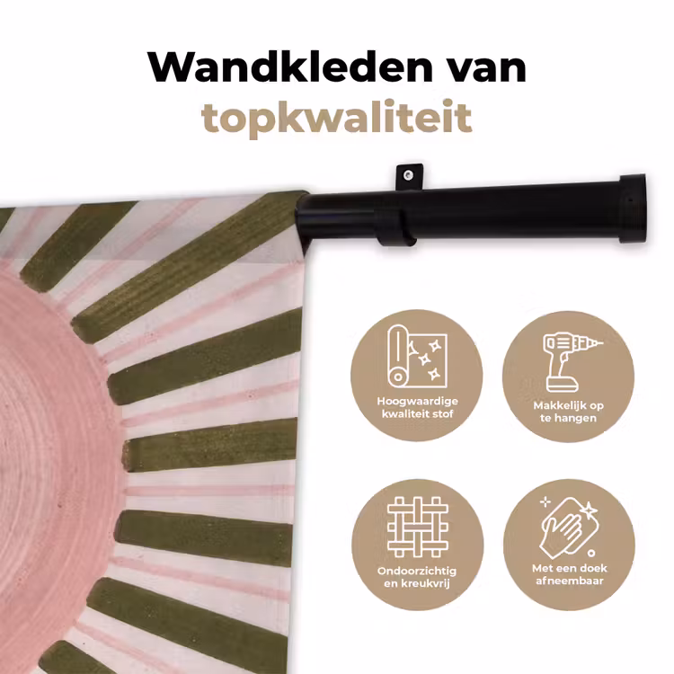 Patroon - Cirkel - Stralen - Abstract - Roze Wandkleed katoen klein -sfeer2