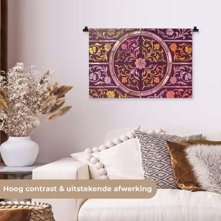 Patroon - Floraal - Oosters - Paars - Goud Wandkleed katoen klein -sfeer1