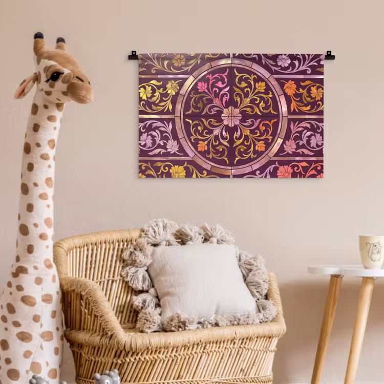 Patroon - Floraal - Oosters - Paars - Goud Wandkleed katoen klein -wsfeer5_kind