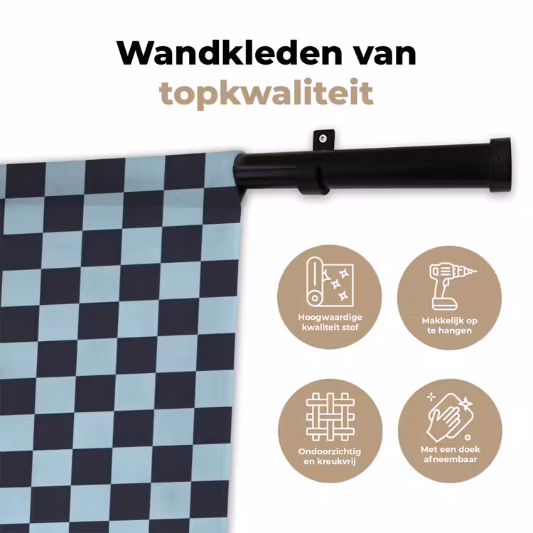 Patroon - Geblok - Blauw - Slow down you're doing fine Wandkleed katoen klein -sfeer2