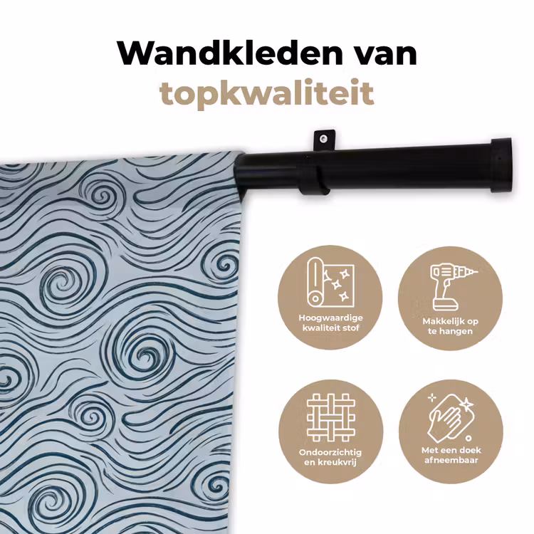 Patroon - Golven - Abstract - Modern - Blauw Wandkleed katoen klein -sfeer2