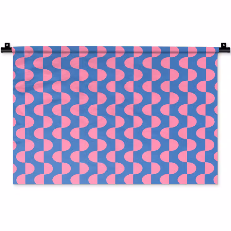 Patroon - Halve cirkels - Abstract - Modern - Roze - Blauw Wandkleed katoen klein -zz3d