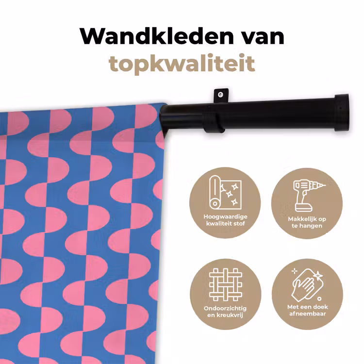 Patroon - Halve cirkels - Abstract - Modern - Roze - Blauw Wandkleed katoen klein -sfeer2