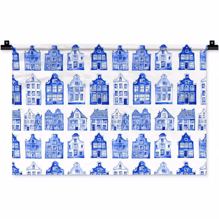Patroon - Huizen - Blauw Wandkleed katoen klein 269 -zz3d