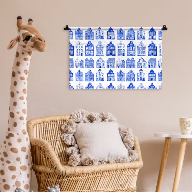 Patroon - Huizen - Blauw Wandkleed katoen klein 269 -wsfeer5_kind