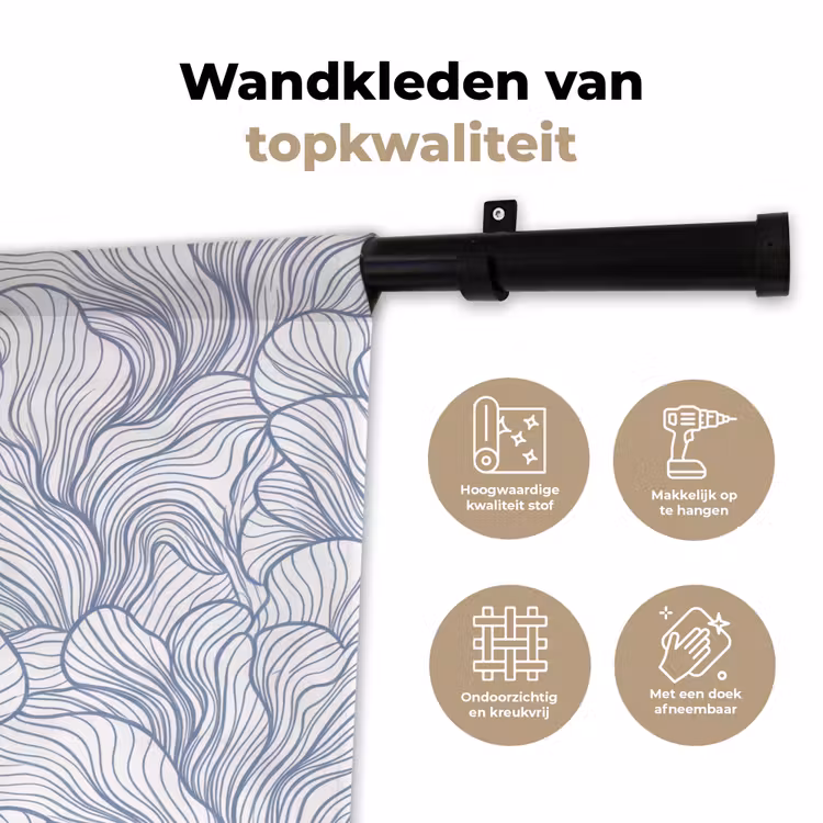 Patroon - Lijnen - Organisch - Abstract - Blauw Wandkleed katoen klein -sfeer2