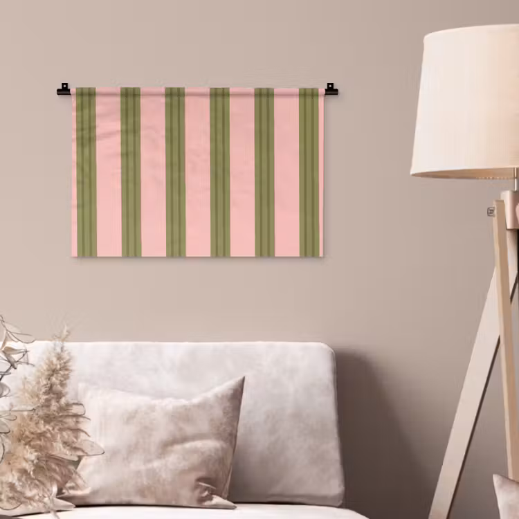 Patroon - Strepen - Abstract - Roze - Groen Wandkleed katoen klein -sfeer4