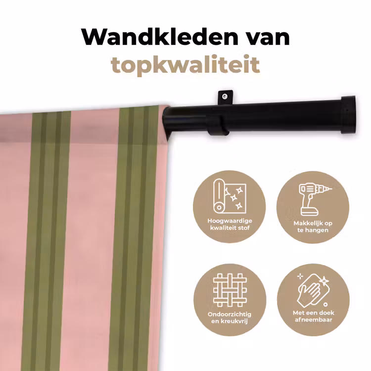 Patroon - Strepen - Abstract - Roze - Groen Wandkleed katoen klein -sfeer2