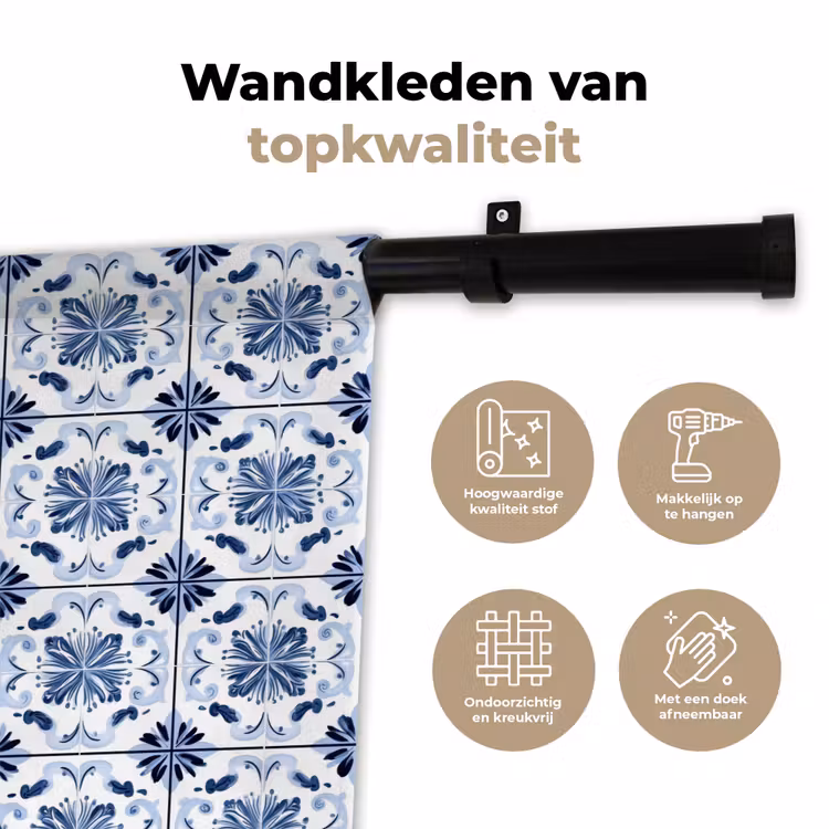 Patroon - Tegel - Blauw Wandkleed katoen klein 269 -sfeer2