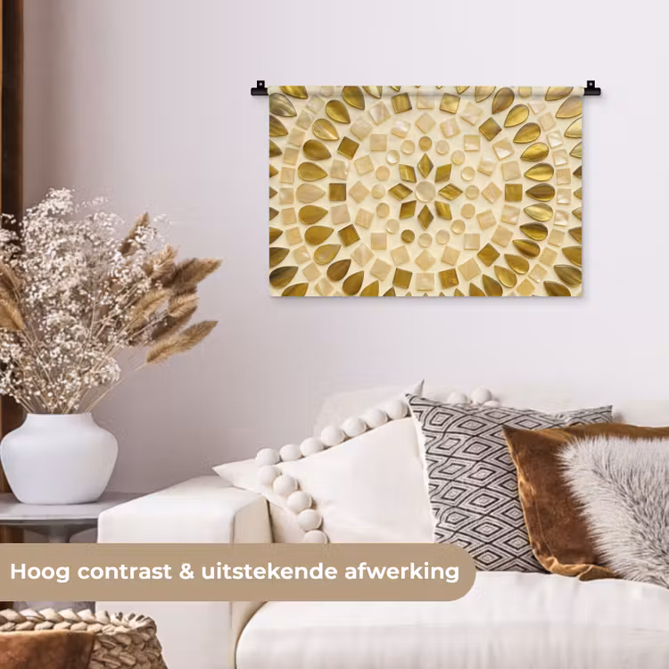 Patroon - Vormen - Mozaïek - Abstract - Goud Wandkleed katoen klein -sfeer1