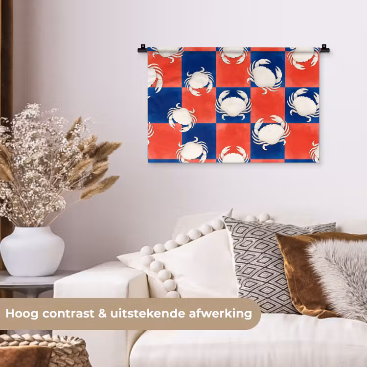 Patroon - Zeeleven - Rood - Blauw - Abstract Wandkleed katoen klein -sfeer1
