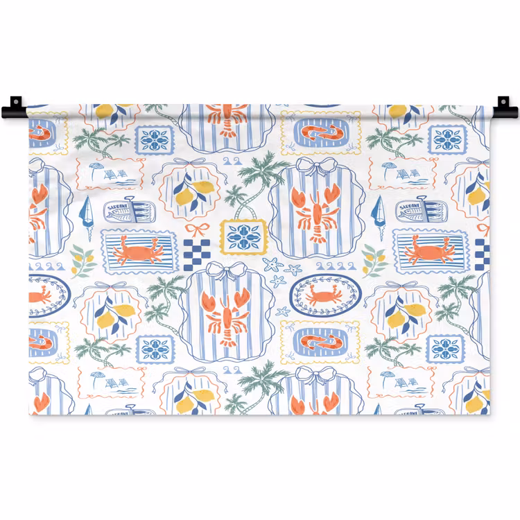 Zee - Sfeer -  Krab - Blauw Wandkleed katoen klein 269 -zz3d