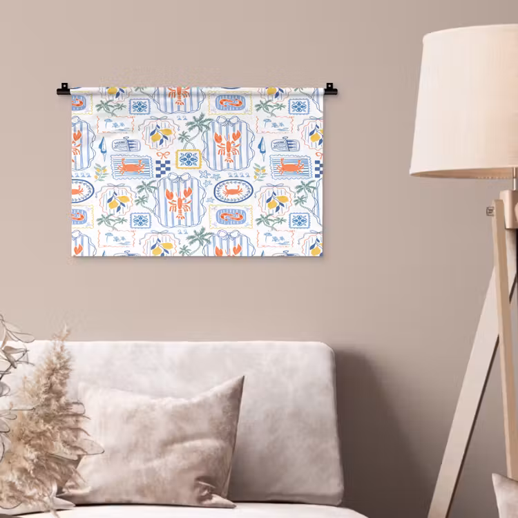Zee - Sfeer -  Krab - Blauw Wandkleed katoen klein 269 -sfeer4