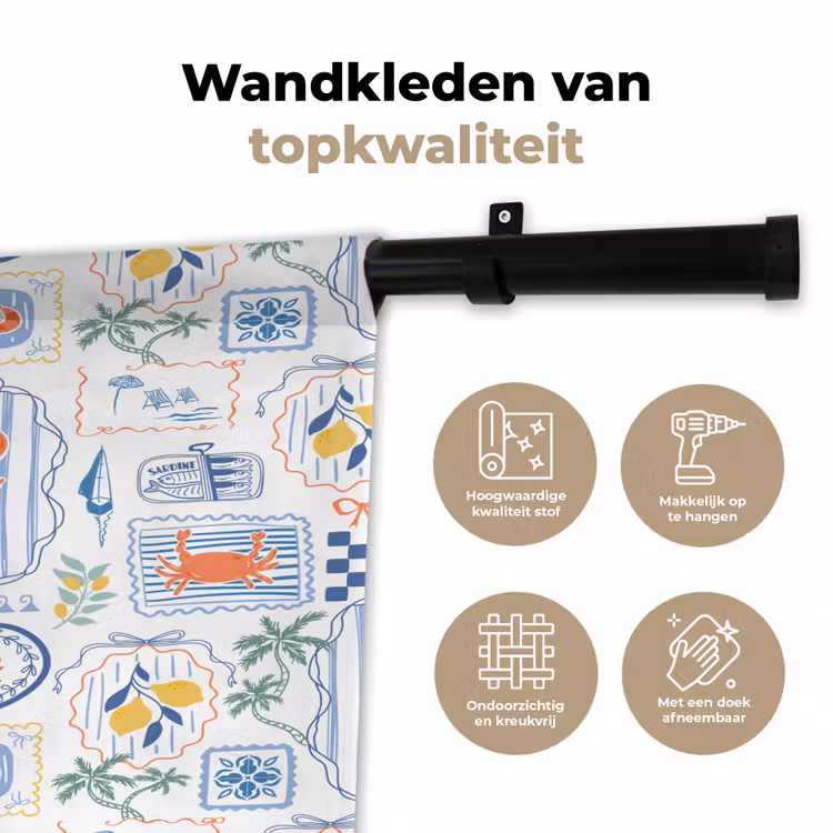 Zee - Sfeer -  Krab - Blauw Wandkleed katoen klein 269 -sfeer2