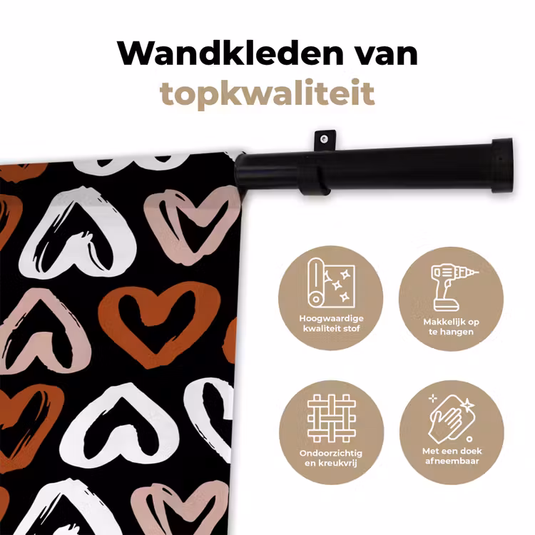Patroon - Zwart - Hart Wandkleed katoen klein 269 -sfeer2
