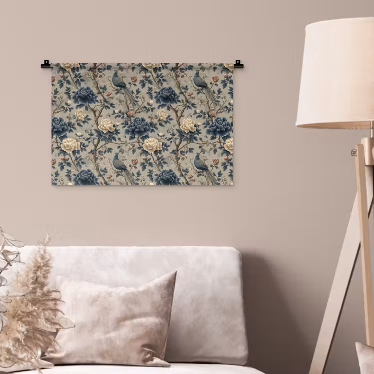 Pauw - Bloemen - Blauw Wandkleed katoen klein 269 -sfeer4